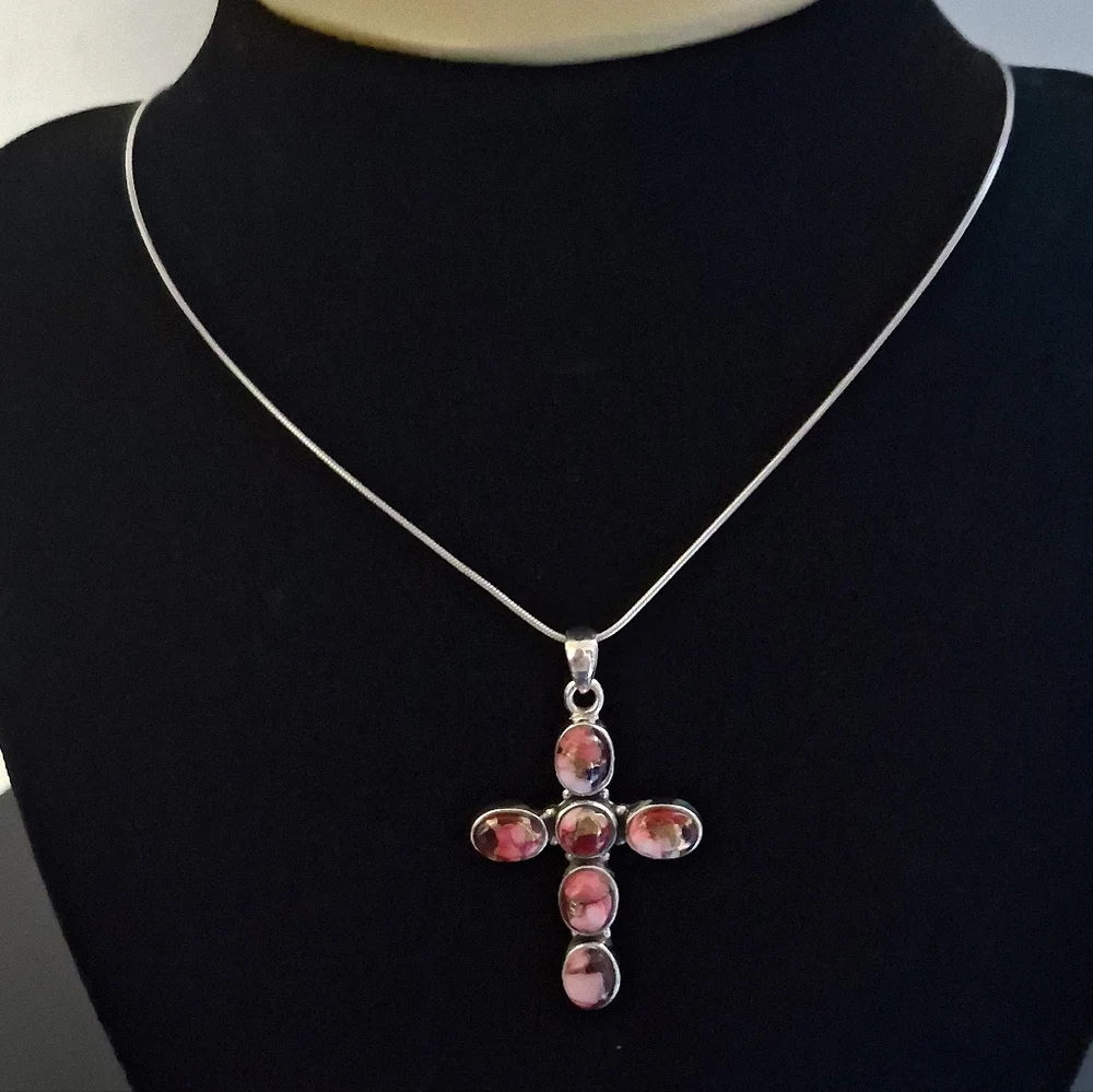 ROSE DAHLIA TURQUOISE CROSS 925 STERLING SILVER